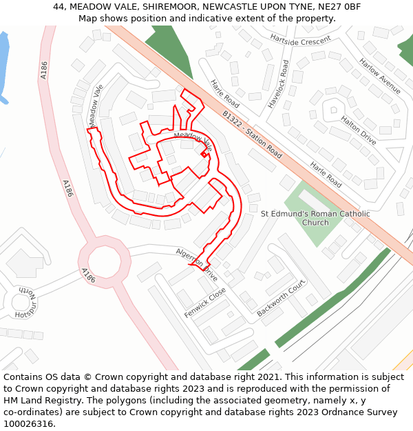 44, MEADOW VALE, SHIREMOOR, NEWCASTLE UPON TYNE, NE27 0BF: Location map and indicative extent of plot