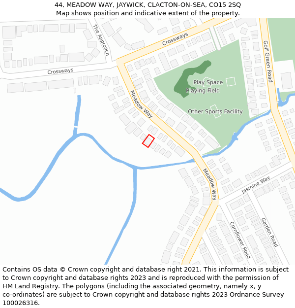 44, MEADOW WAY, JAYWICK, CLACTON-ON-SEA, CO15 2SQ: Location map and indicative extent of plot