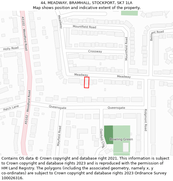 44, MEADWAY, BRAMHALL, STOCKPORT, SK7 1LA: Location map and indicative extent of plot