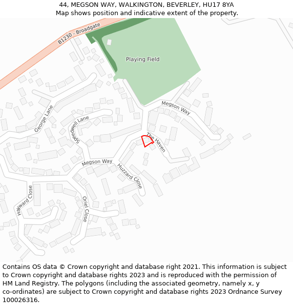 44, MEGSON WAY, WALKINGTON, BEVERLEY, HU17 8YA: Location map and indicative extent of plot