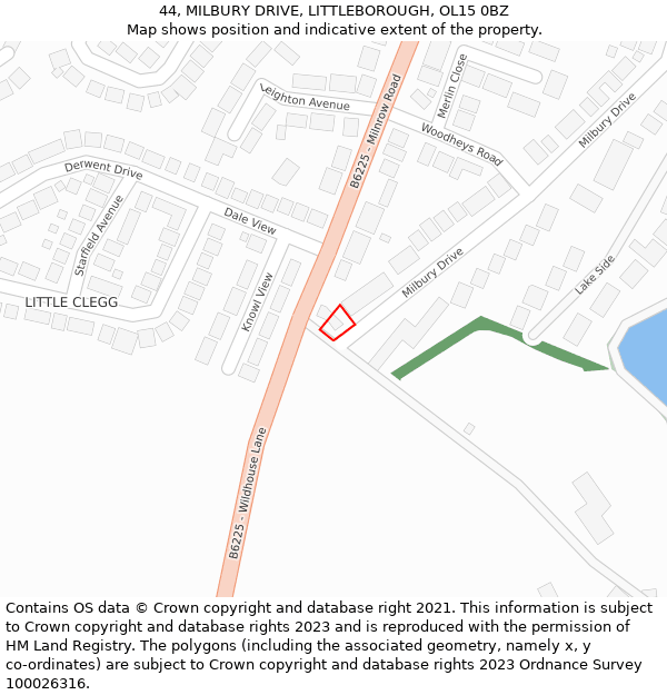 44, MILBURY DRIVE, LITTLEBOROUGH, OL15 0BZ: Location map and indicative extent of plot