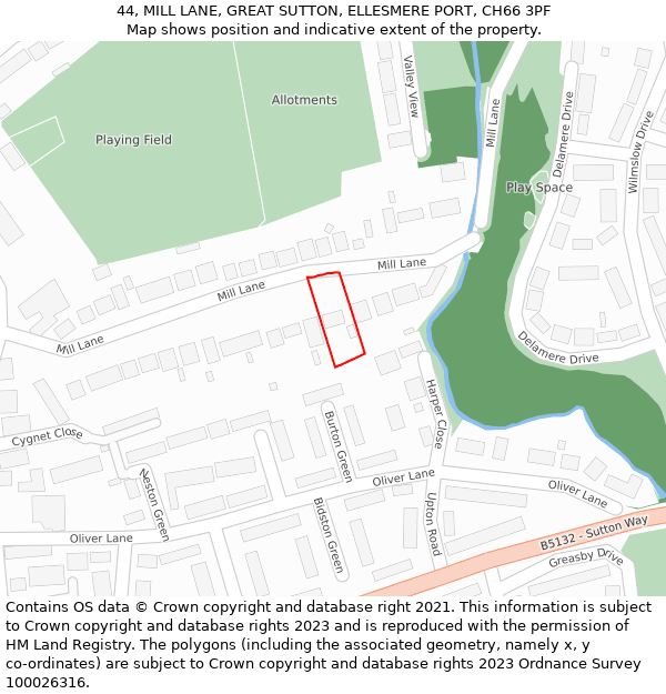 44, MILL LANE, GREAT SUTTON, ELLESMERE PORT, CH66 3PF: Location map and indicative extent of plot