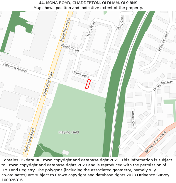 44, MONA ROAD, CHADDERTON, OLDHAM, OL9 8NS: Location map and indicative extent of plot