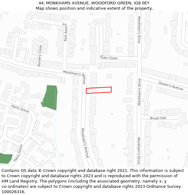44, MONKHAMS AVENUE, WOODFORD GREEN, IG8 0EY: Location map and indicative extent of plot