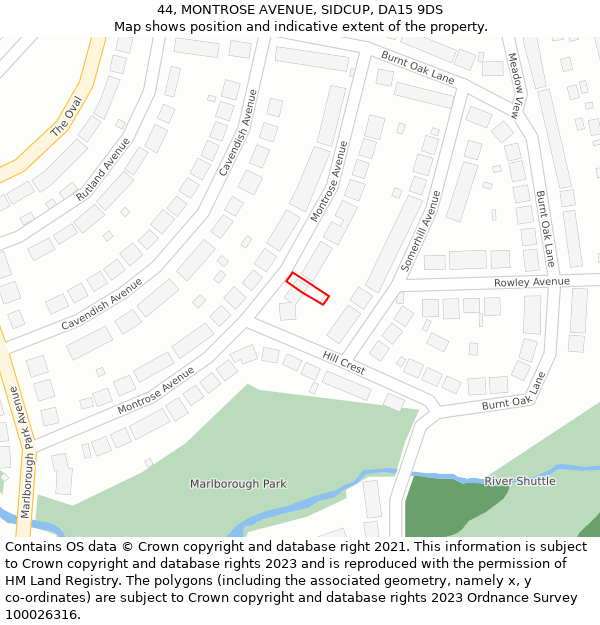 44, MONTROSE AVENUE, SIDCUP, DA15 9DS: Location map and indicative extent of plot