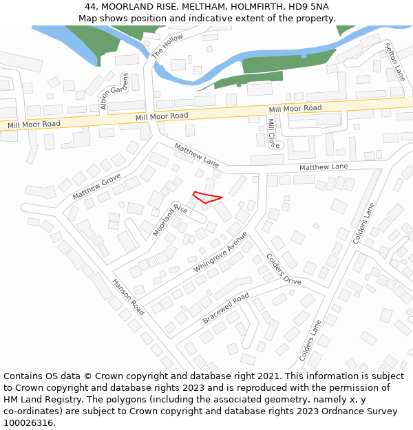 44, MOORLAND RISE, MELTHAM, HOLMFIRTH, HD9 5NA: Location map and indicative extent of plot