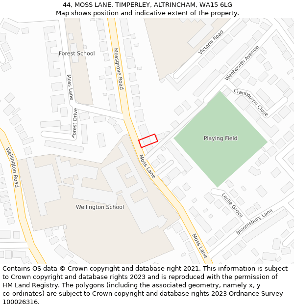 44, MOSS LANE, TIMPERLEY, ALTRINCHAM, WA15 6LG: Location map and indicative extent of plot