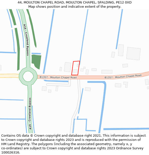 44, MOULTON CHAPEL ROAD, MOULTON CHAPEL, SPALDING, PE12 0XD: Location map and indicative extent of plot