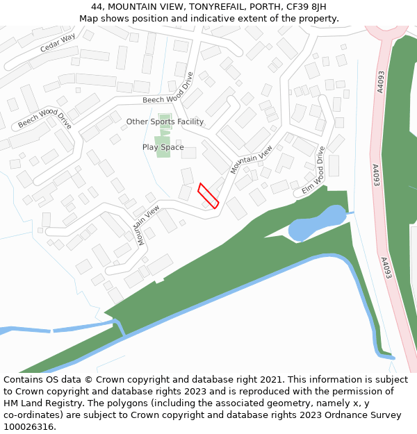 44, MOUNTAIN VIEW, TONYREFAIL, PORTH, CF39 8JH: Location map and indicative extent of plot