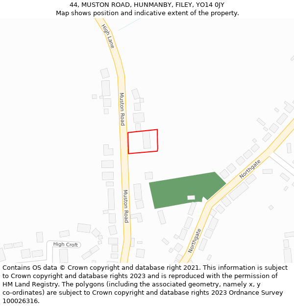 44, MUSTON ROAD, HUNMANBY, FILEY, YO14 0JY: Location map and indicative extent of plot