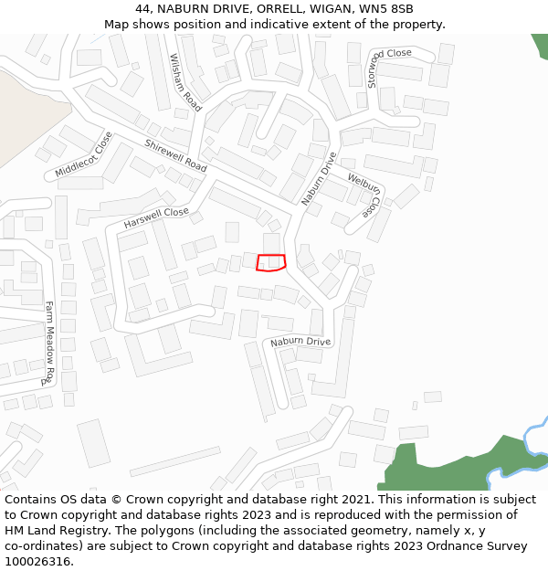 44, NABURN DRIVE, ORRELL, WIGAN, WN5 8SB: Location map and indicative extent of plot