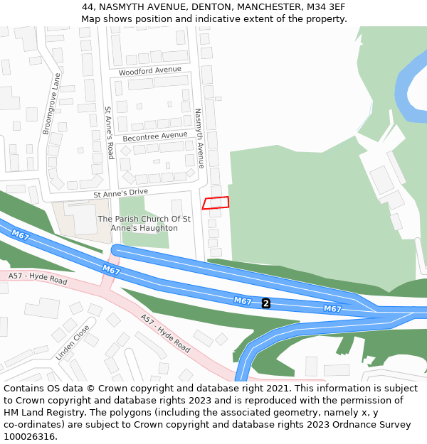 44, NASMYTH AVENUE, DENTON, MANCHESTER, M34 3EF: Location map and indicative extent of plot