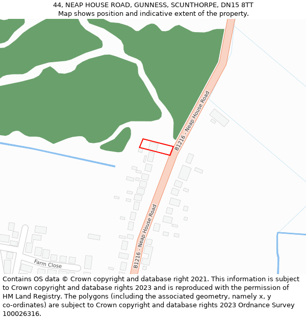 44, NEAP HOUSE ROAD, GUNNESS, SCUNTHORPE, DN15 8TT: Location map and indicative extent of plot