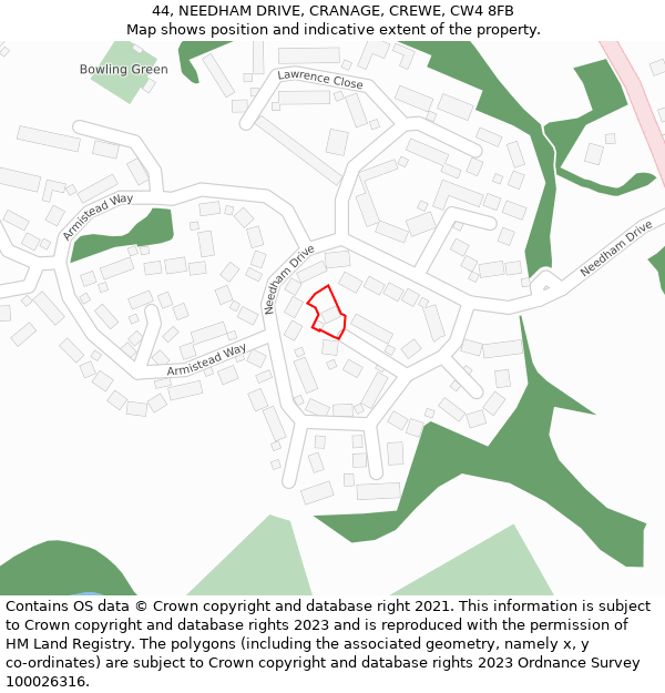 44, NEEDHAM DRIVE, CRANAGE, CREWE, CW4 8FB: Location map and indicative extent of plot