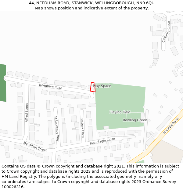 44, NEEDHAM ROAD, STANWICK, WELLINGBOROUGH, NN9 6QU: Location map and indicative extent of plot