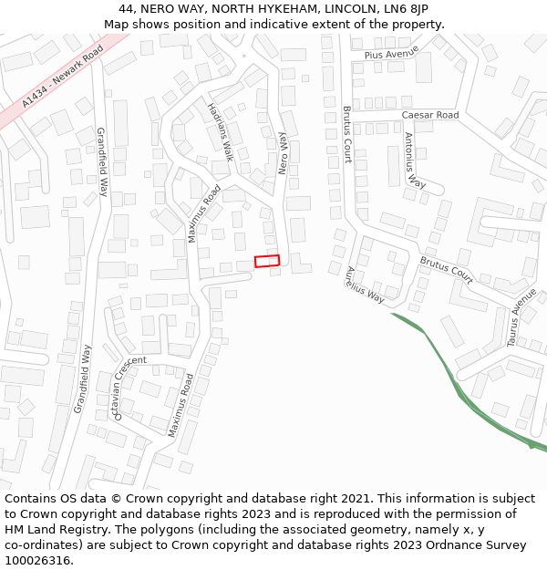 44, NERO WAY, NORTH HYKEHAM, LINCOLN, LN6 8JP: Location map and indicative extent of plot