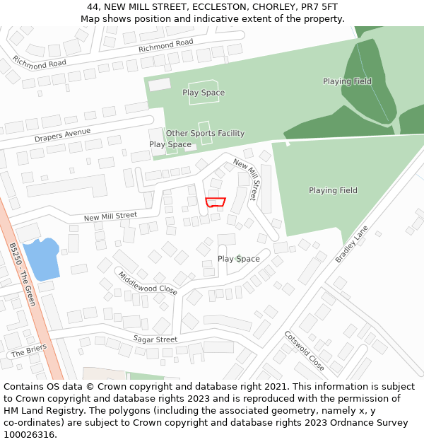 44, NEW MILL STREET, ECCLESTON, CHORLEY, PR7 5FT: Location map and indicative extent of plot