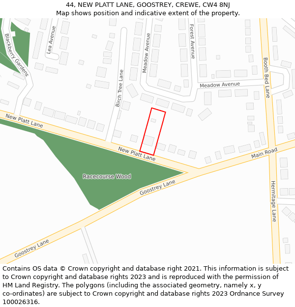 44, NEW PLATT LANE, GOOSTREY, CREWE, CW4 8NJ: Location map and indicative extent of plot