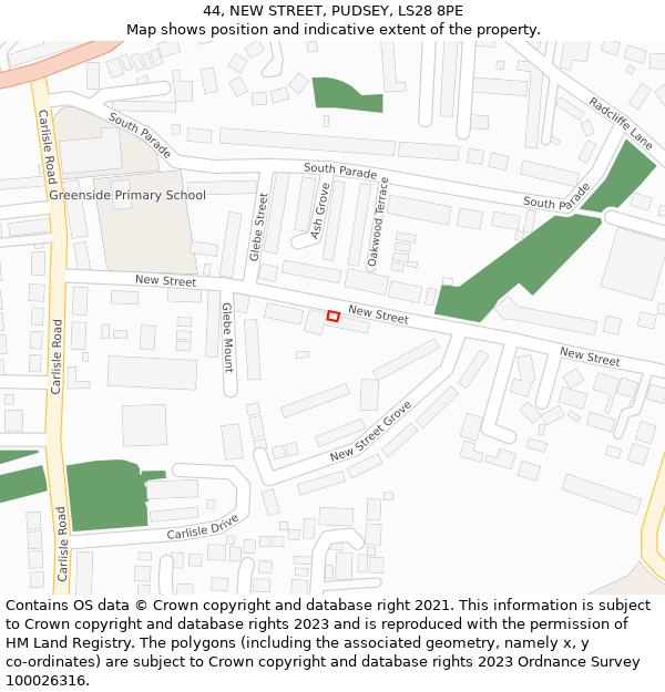 44, NEW STREET, PUDSEY, LS28 8PE: Location map and indicative extent of plot