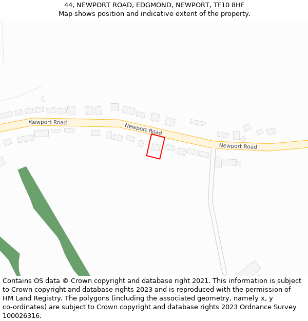 44, NEWPORT ROAD, EDGMOND, NEWPORT, TF10 8HF: Location map and indicative extent of plot
