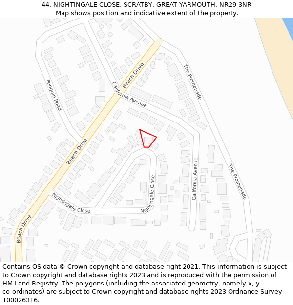 44, NIGHTINGALE CLOSE, SCRATBY, GREAT YARMOUTH, NR29 3NR: Location map and indicative extent of plot