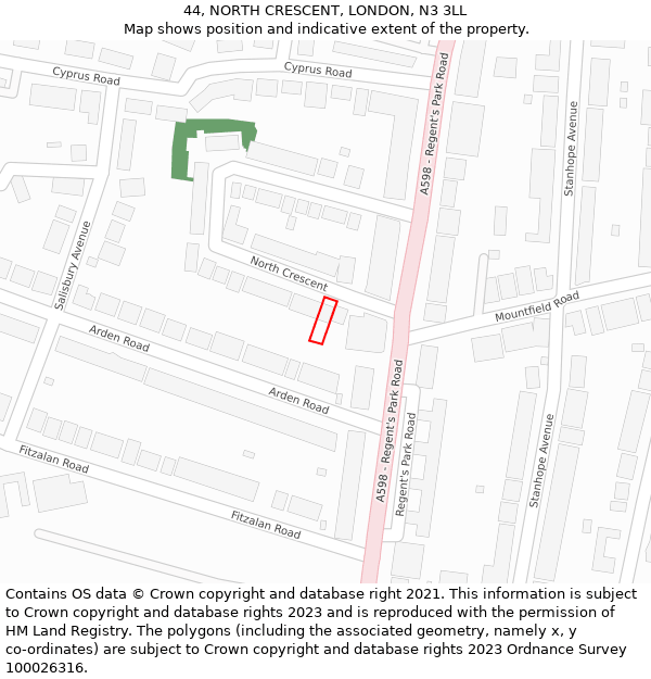 44, NORTH CRESCENT, LONDON, N3 3LL: Location map and indicative extent of plot