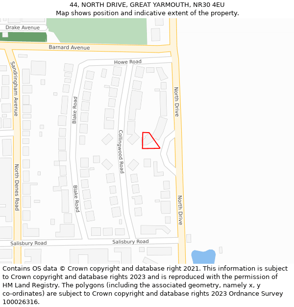 44, NORTH DRIVE, GREAT YARMOUTH, NR30 4EU: Location map and indicative extent of plot