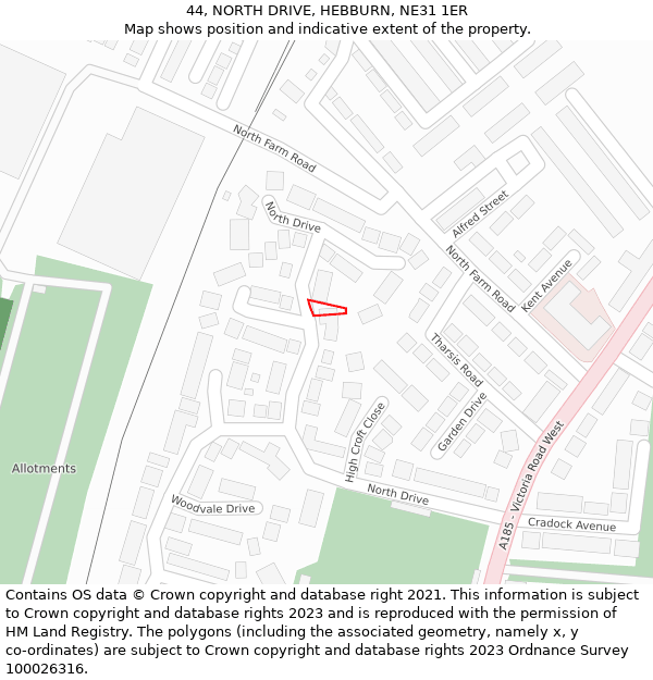 44, NORTH DRIVE, HEBBURN, NE31 1ER: Location map and indicative extent of plot