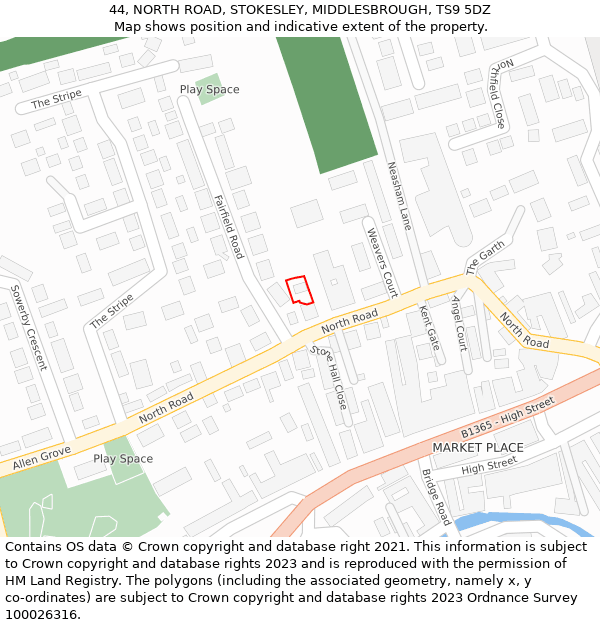 44, NORTH ROAD, STOKESLEY, MIDDLESBROUGH, TS9 5DZ: Location map and indicative extent of plot