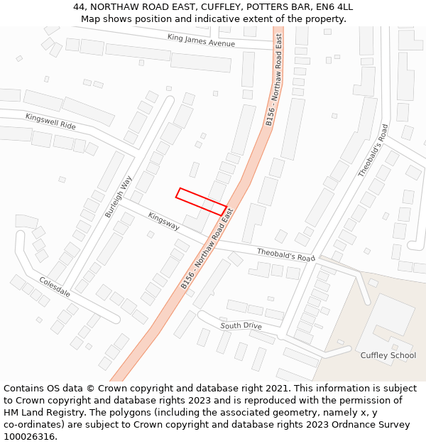 44, NORTHAW ROAD EAST, CUFFLEY, POTTERS BAR, EN6 4LL: Location map and indicative extent of plot