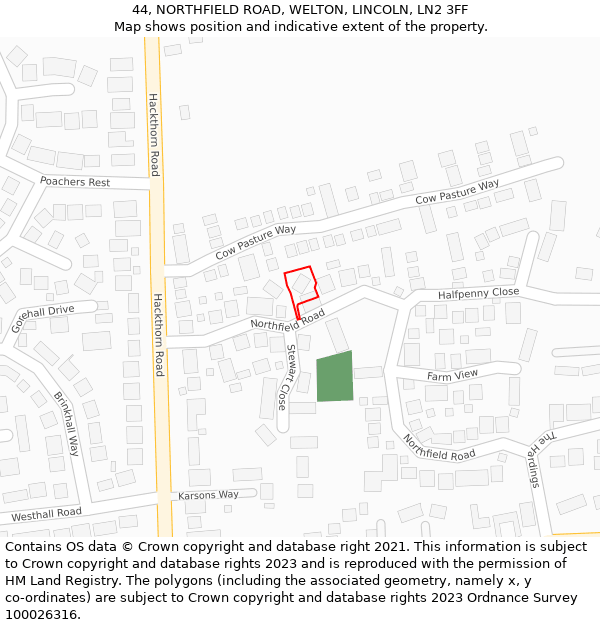 44, NORTHFIELD ROAD, WELTON, LINCOLN, LN2 3FF: Location map and indicative extent of plot