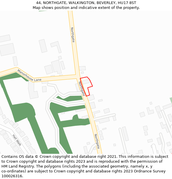 44, NORTHGATE, WALKINGTON, BEVERLEY, HU17 8ST: Location map and indicative extent of plot