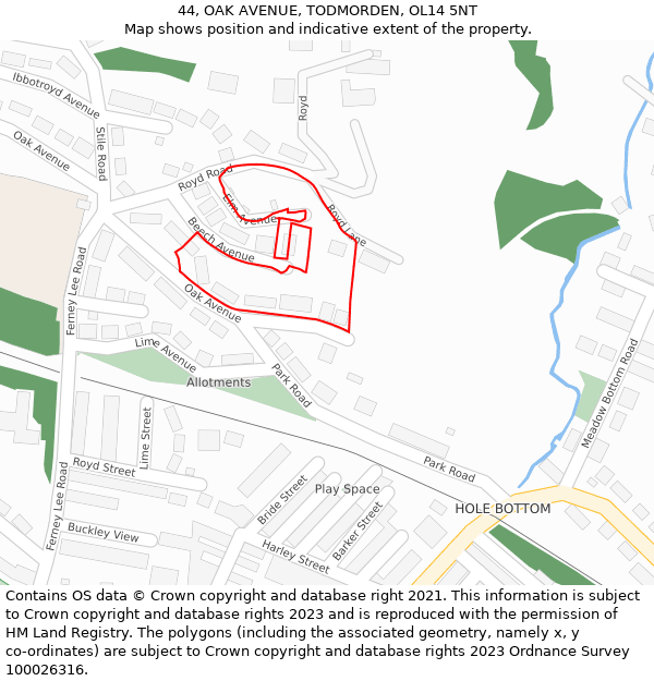 44, OAK AVENUE, TODMORDEN, OL14 5NT: Location map and indicative extent of plot