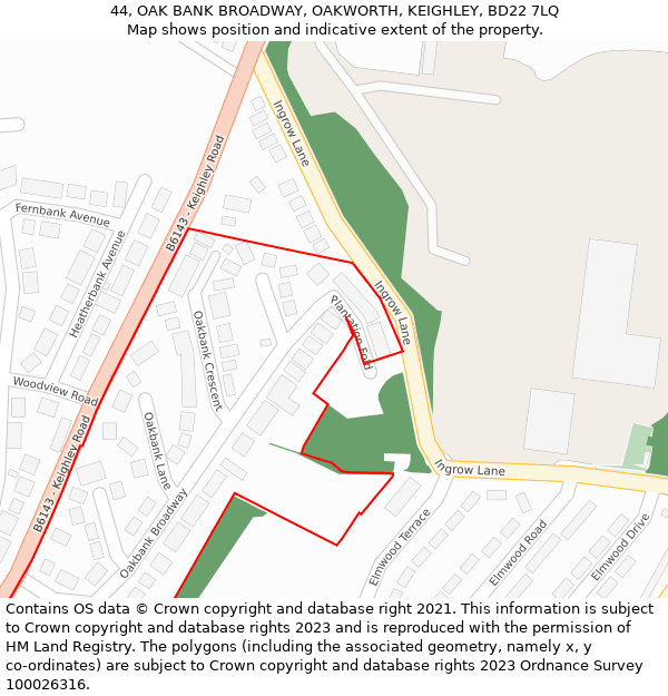 44, OAK BANK BROADWAY, OAKWORTH, KEIGHLEY, BD22 7LQ: Location map and indicative extent of plot