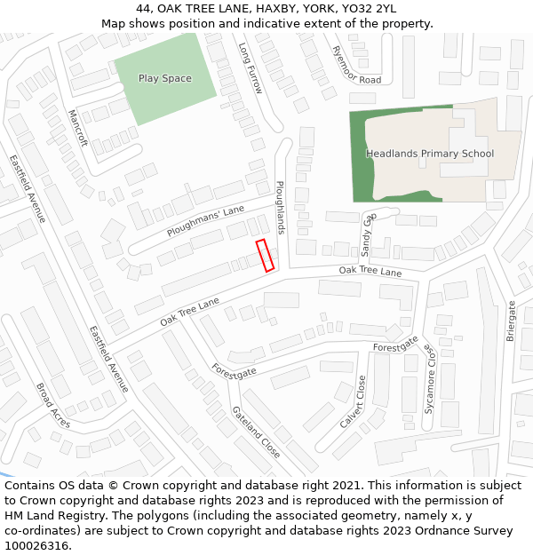 44, OAK TREE LANE, HAXBY, YORK, YO32 2YL: Location map and indicative extent of plot