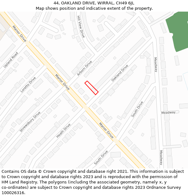 44, OAKLAND DRIVE, WIRRAL, CH49 6JL: Location map and indicative extent of plot