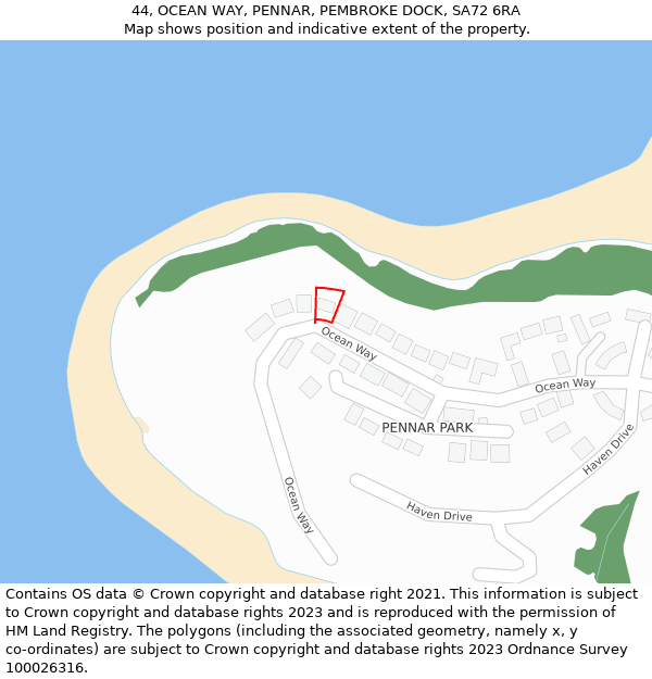 44, OCEAN WAY, PENNAR, PEMBROKE DOCK, SA72 6RA: Location map and indicative extent of plot