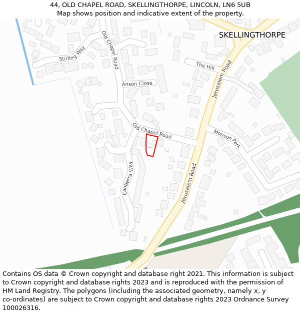 44, OLD CHAPEL ROAD, SKELLINGTHORPE, LINCOLN, LN6 5UB: Location map and indicative extent of plot
