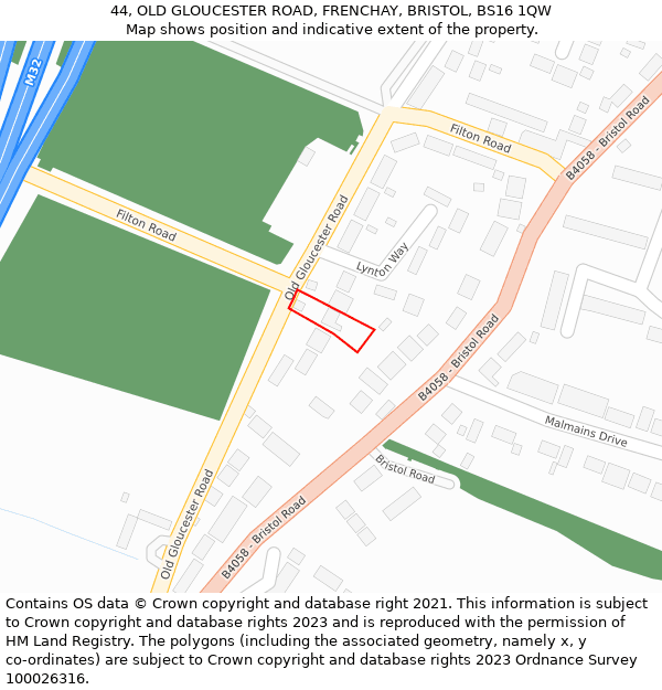 44, OLD GLOUCESTER ROAD, FRENCHAY, BRISTOL, BS16 1QW: Location map and indicative extent of plot