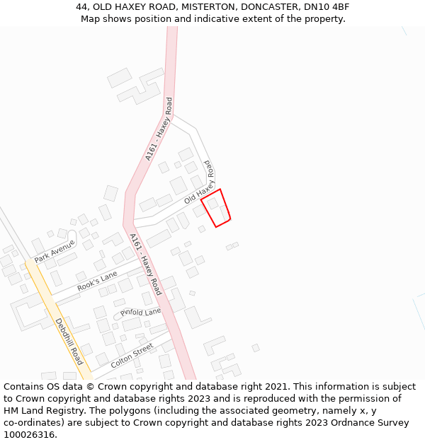 44, OLD HAXEY ROAD, MISTERTON, DONCASTER, DN10 4BF: Location map and indicative extent of plot