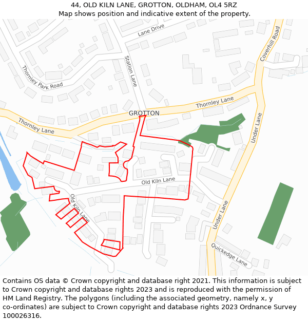 44, OLD KILN LANE, GROTTON, OLDHAM, OL4 5RZ: Location map and indicative extent of plot