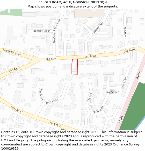 44, OLD ROAD, ACLE, NORWICH, NR13 3QN: Location map and indicative extent of plot