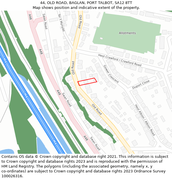 44, OLD ROAD, BAGLAN, PORT TALBOT, SA12 8TT: Location map and indicative extent of plot