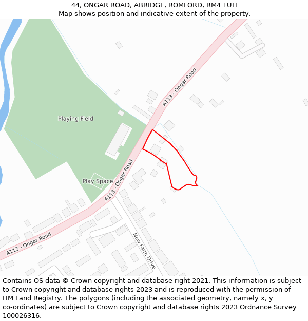 44, ONGAR ROAD, ABRIDGE, ROMFORD, RM4 1UH: Location map and indicative extent of plot