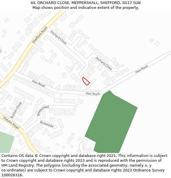 44, ORCHARD CLOSE, MEPPERSHALL, SHEFFORD, SG17 5LW: Location map and indicative extent of plot