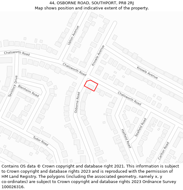 44, OSBORNE ROAD, SOUTHPORT, PR8 2RJ: Location map and indicative extent of plot