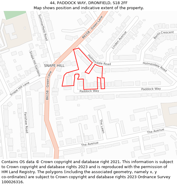 44, PADDOCK WAY, DRONFIELD, S18 2FF: Location map and indicative extent of plot