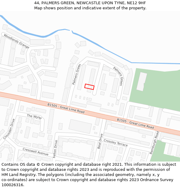 44, PALMERS GREEN, NEWCASTLE UPON TYNE, NE12 9HF: Location map and indicative extent of plot