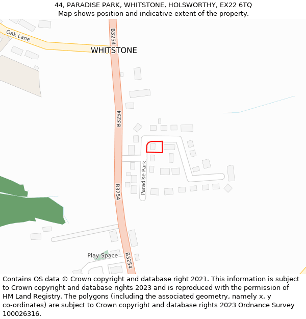 44, PARADISE PARK, WHITSTONE, HOLSWORTHY, EX22 6TQ: Location map and indicative extent of plot