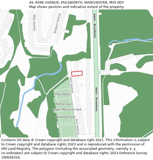 44, PARK AVENUE, FAILSWORTH, MANCHESTER, M35 0DY: Location map and indicative extent of plot